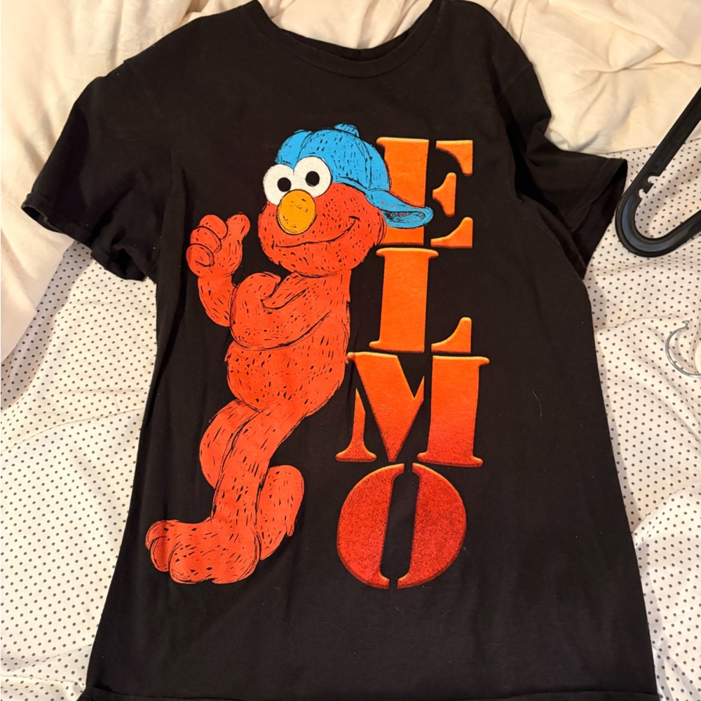 Sesame Street Black Tee with Elmo Graphic in Orange & Blue